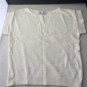 Vintage White Floral Textured Short-Sleeve Sweater